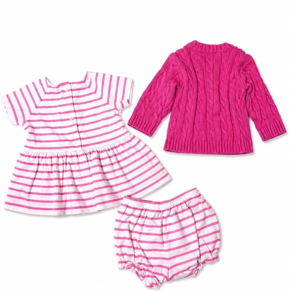 Tommy Hilfiger Baby Girl 0-3M Pink Cable Knit Cardigan Janie Jack Dress Bloomers